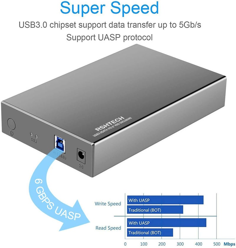 Rshtech Hard Drive Enclosure USB 3.0 to SATA Aluminum External Hard Drive Dock Case for 3.5 inch HDD SSD up to 16TB Drives, Support UASP (RSH-339) - Image 4